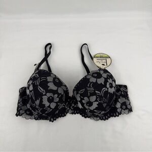 Felina Black Floral Lace Mega Push Up Bra 36B NWT Underwire
